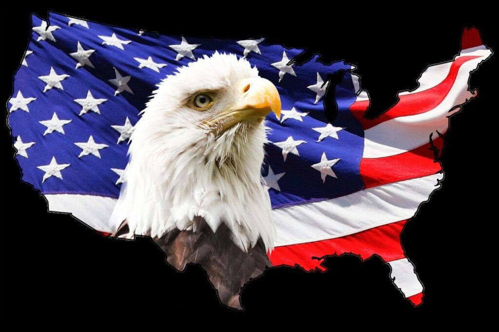 America with flag and eagle.