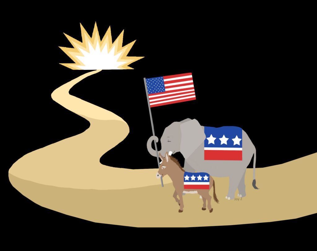 Image representing U.S. political parties working together to find the light.